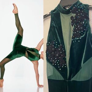 Kelle Dance costume solo jumpsuit unitard SHIFTING LINES 6152 green velvet SA